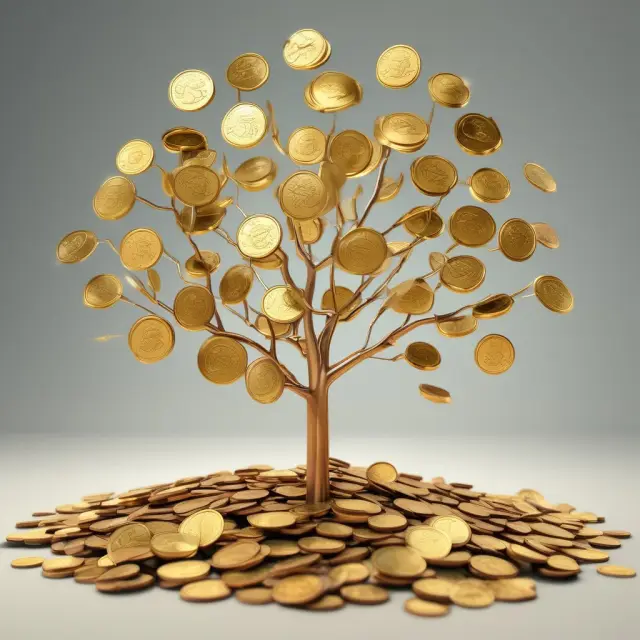 An image of golden coins cascading into a flourishing money tree, representing the tax savings achieved through MACRS