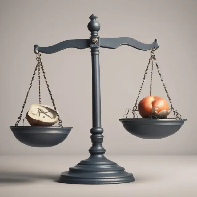 A balance scale with gold coins symbolizing advantages on one side and silver coins for disadvantages, illustrating the evaluation of Magic Formula Investing