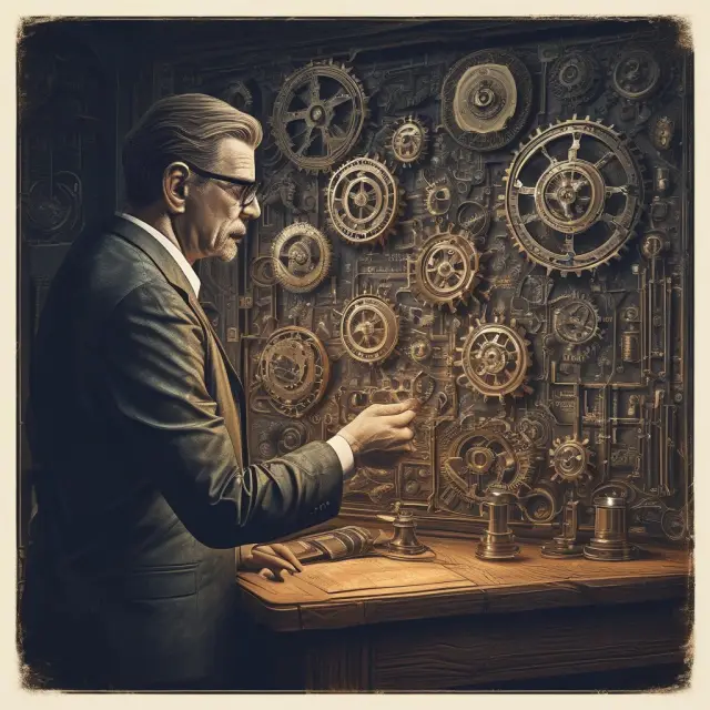 An investor adjusting the Magic Formula investment strategy by fine-tuning its gears with additional variables for a better financial outcome.