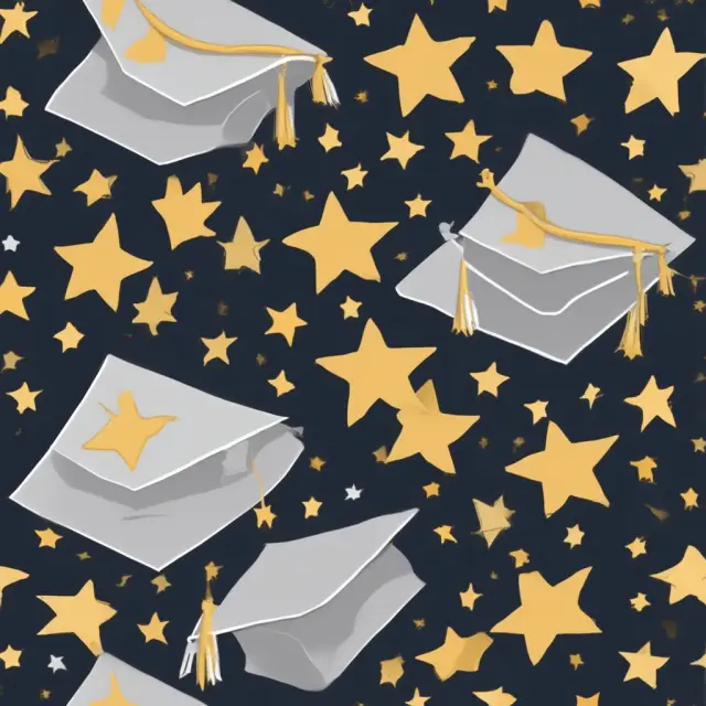 Graduation cap decorated with magna cum laude (gold), summa cum laude (silver), and cum laude (bronze) stars representing academic achievements