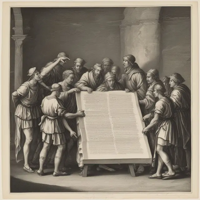 An image of students gathered around a parchment displaying academic honors in Latin (magna cum laude, summa cum laude, cum laude), emphasizing education and intellectual growth.