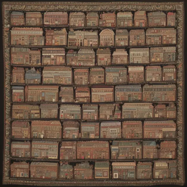 A colorful tapestry depicting various small businesses such as cafes, shops, and markets that make up the vibrant fabric of a Main Street.