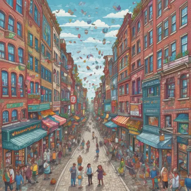 Mosaic of small businesses representing successful Main Street enterprises, showcasing resilience and community support