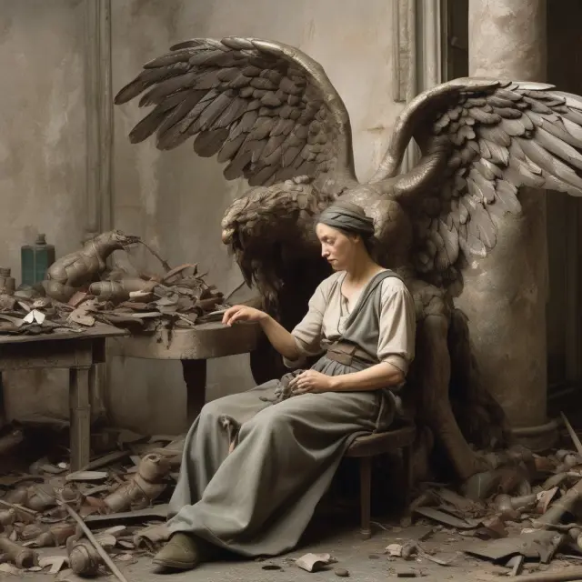 Metaphorical image of maintenance angels repairing and preserving various assets