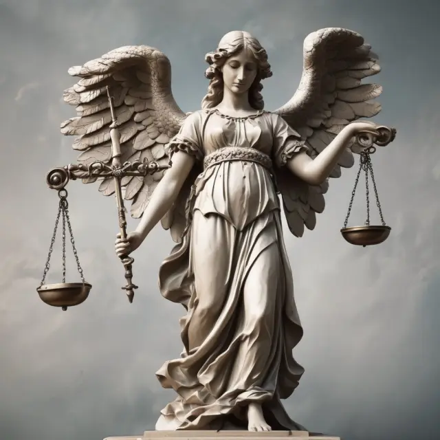 A guardian angel holds a pair of scales, balancing investor equity and margin levels in the financial market