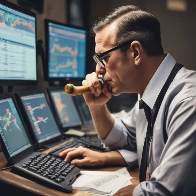 A broker holding a warning horn, signaling margin call due to insufficient funds