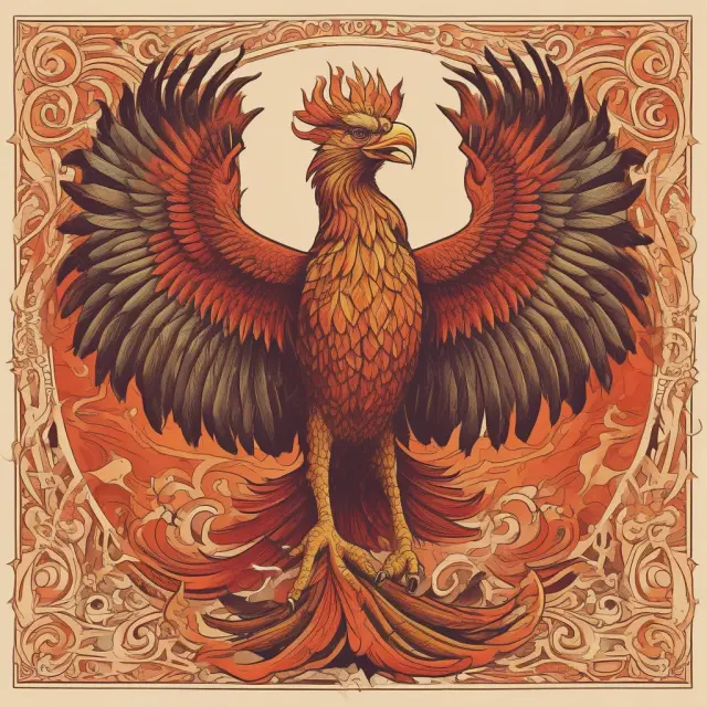 Majestic phoenix clutching a stack of stocks symbolizing majority shareholder influence, with flames representing transformation