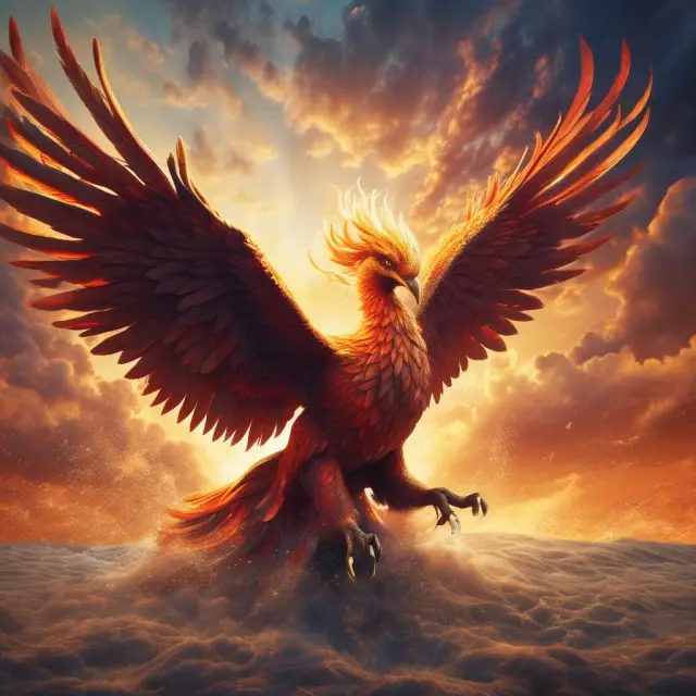 Majestic phoenix rising over a sea of stocks represents the transformative power of a majority shareholder