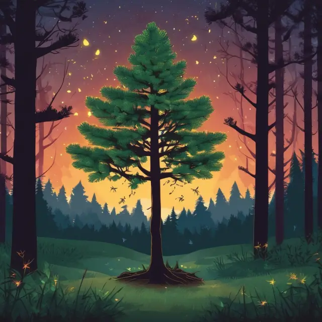 An evergreen tree sheltering and providing sustenance to numerous fireflies, illustrating the significance of strong, long-term supplier relationships.
