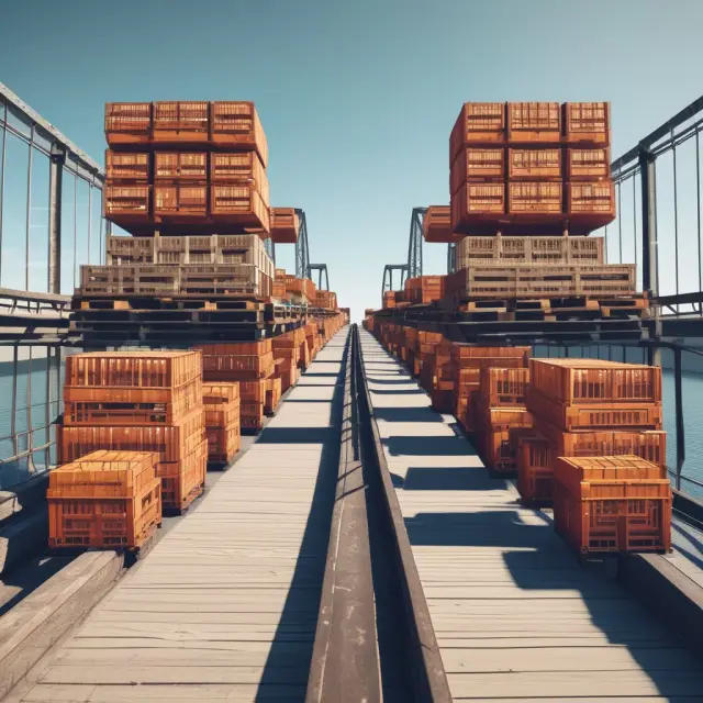 A bridge with crates precariously balanced on either end represents the MTS production strategy