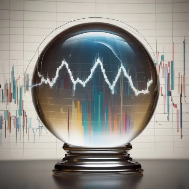 Crystal ball revealing accurate sales forecasts in the form of data waves and time series charts.