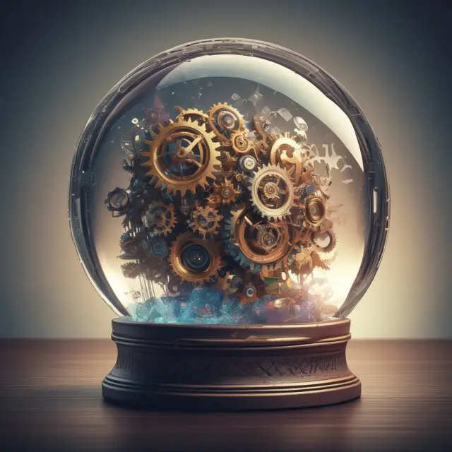 An image of a crystal ball containing intricate machinery, illustrating the importance of accurate forecasting in make-to-stock strategies