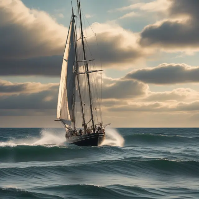 Three ships representing AQRFF, Winton Global Macro Program, and DFF navigating through dynamic financial waters, symbolizing successful managed futures programs