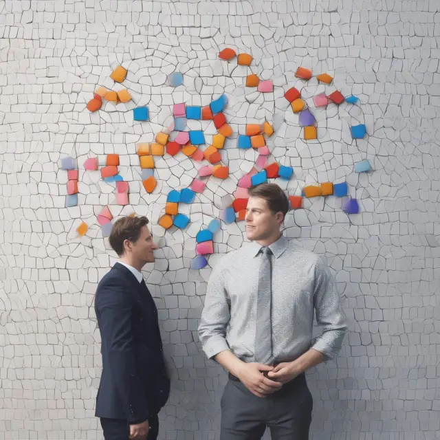 Managers and employees form a cohesive mosaic, symbolizing the unity and alignment brought by Management by Objectives.