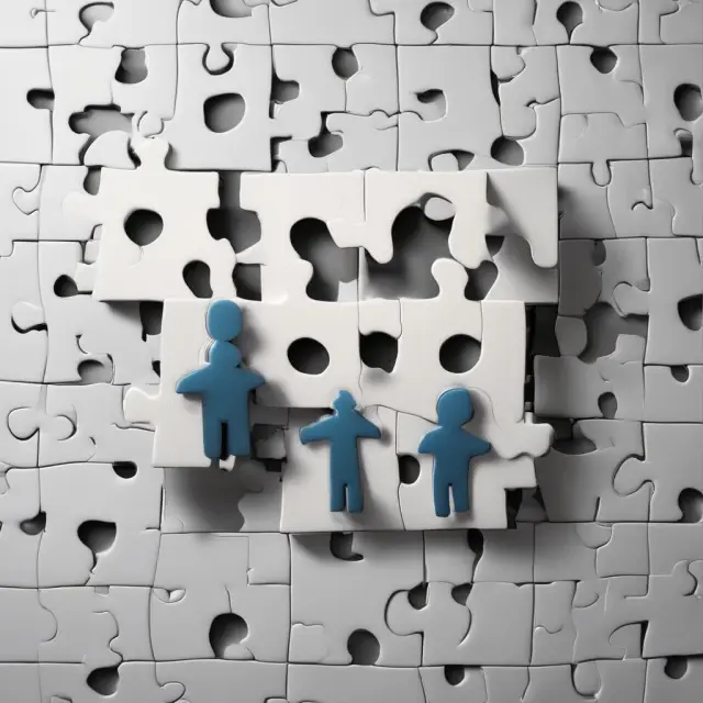 Manager and employee forming agreement on objectives with interlocking puzzle pieces