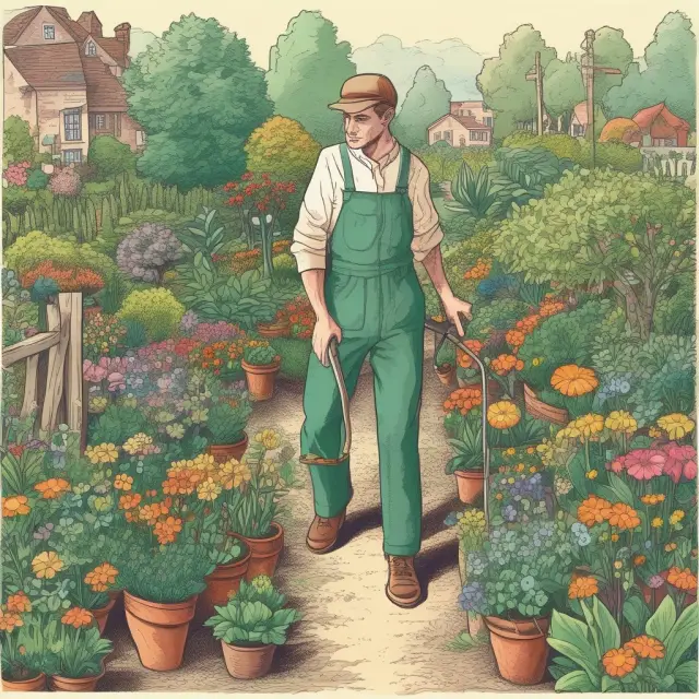 An investment manager depicted as a gardener, tending to a diverse garden of securities, ensuring growth and minimizing risks.