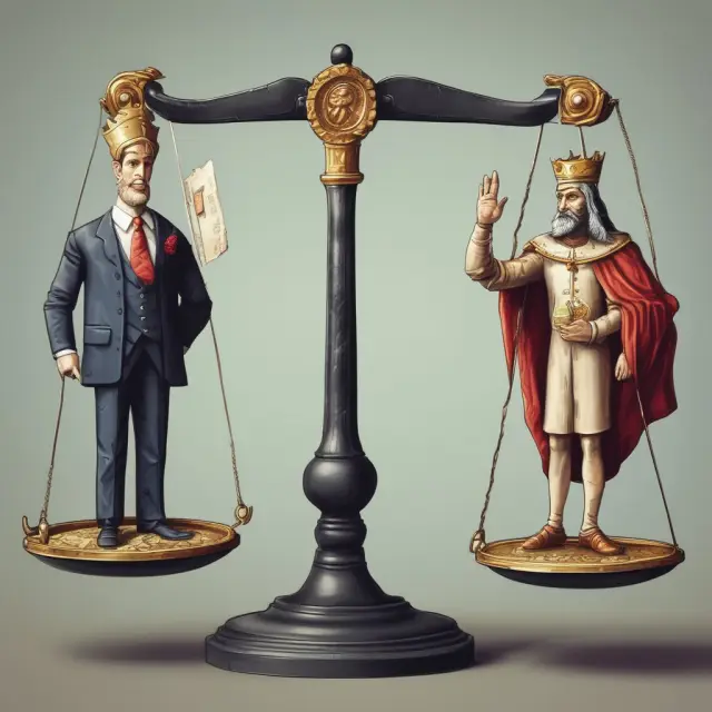 Image of a king deliberating between two hands representing high management fees and low-cost passive funds