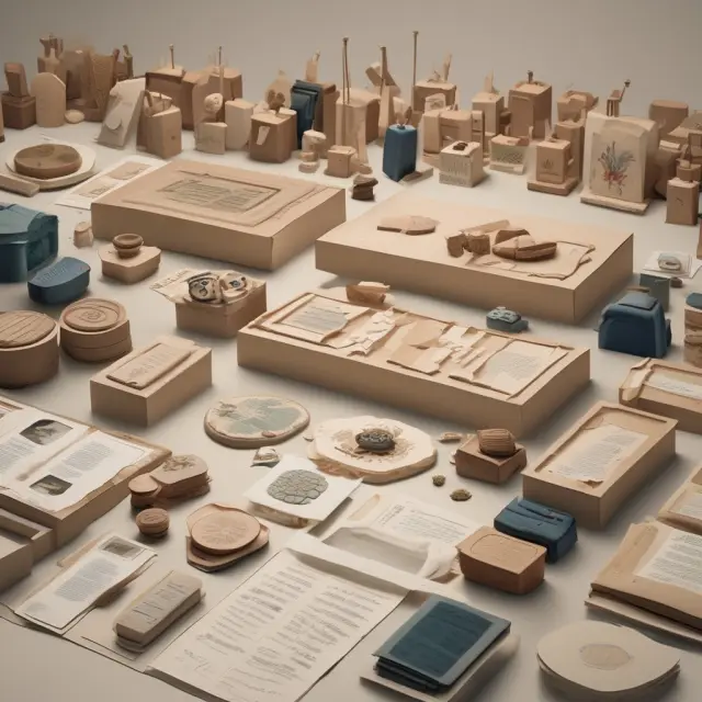Handmade items morphing into an ocean of mass-produced goods throughout manufacturing history.