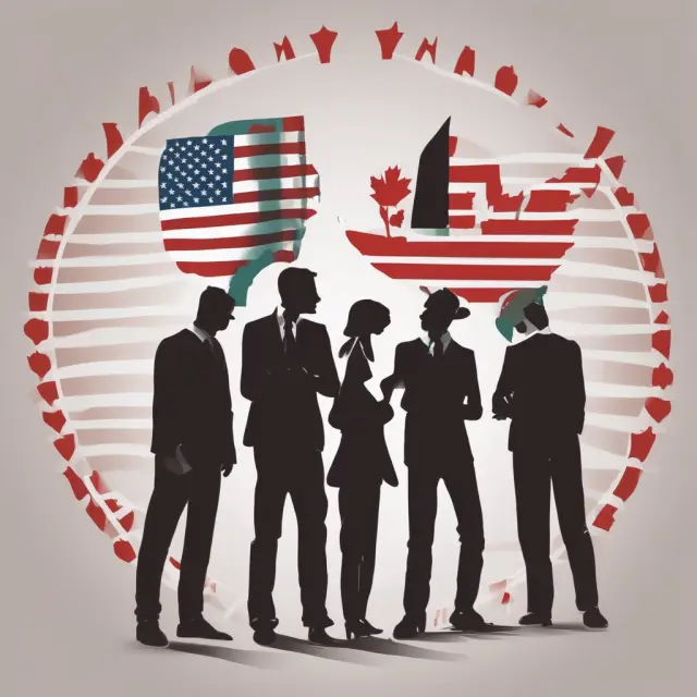 Three silhouettes representing the U.S., Mexico, and Canada intertwined, illustrating the USMCA agreement