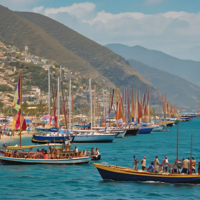 A fleet of ships representing multinational corporations setting up manufacturing operations in maquiladoras along the Mexican coastline