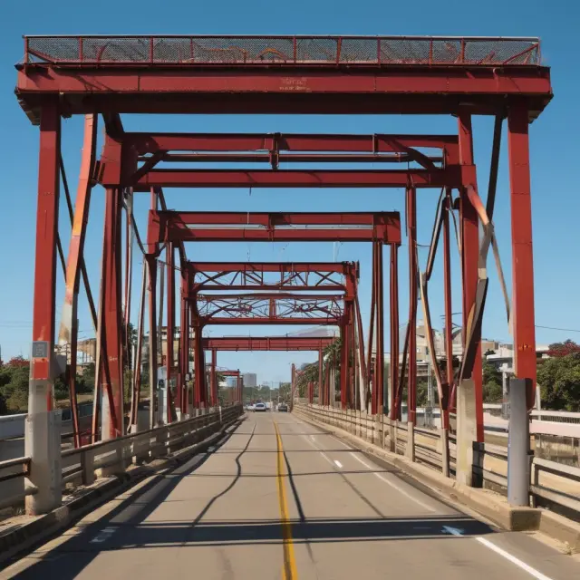 Bridge connecting North America countries, with a Maquiladora factory in the middle