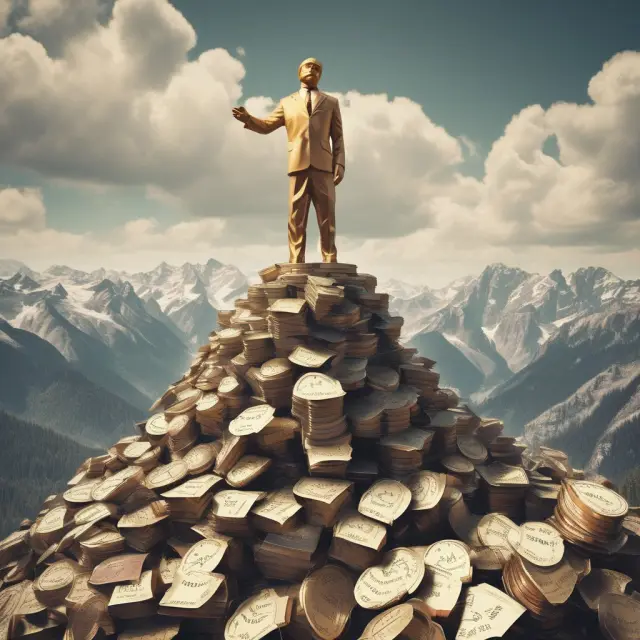 A skilled investor standing on a peak of financial data, using margin debt to amplify gains but managing regulatory requirements