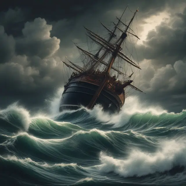 A boat on a stormy sea with waves symbolizing market volatility, the investor holding an oar to navigate their margin call responsibilities.