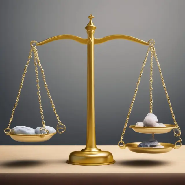 Golden scale holds average profits; another with stones representing marginal profits for comparison