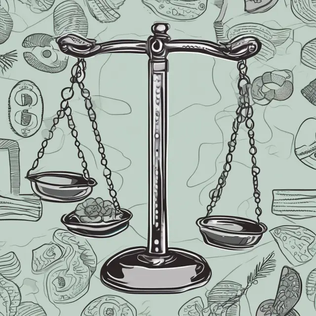 Two scales balanced atop each other; one labeled