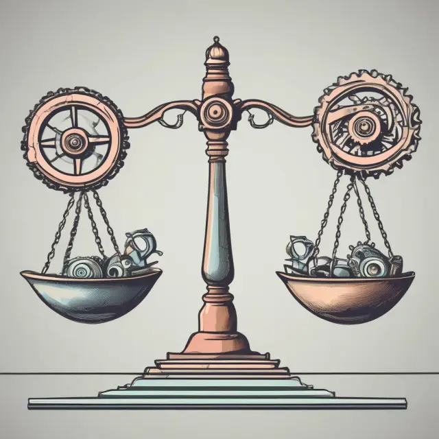 Gears on a scale symbolizing labor costs, taxes, interest, and fixed costs