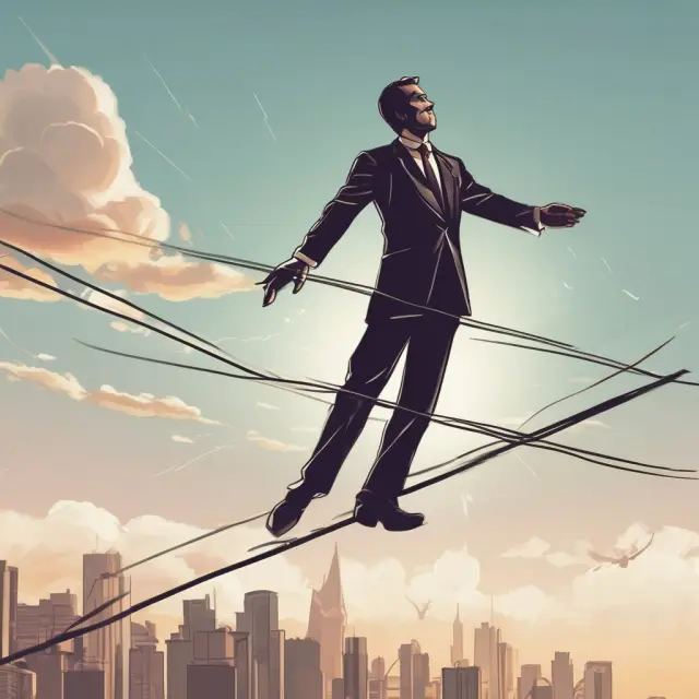 A firm balances between marginal cost and revenue on a tightrope, highlighting the thin profit margins in competitive markets.