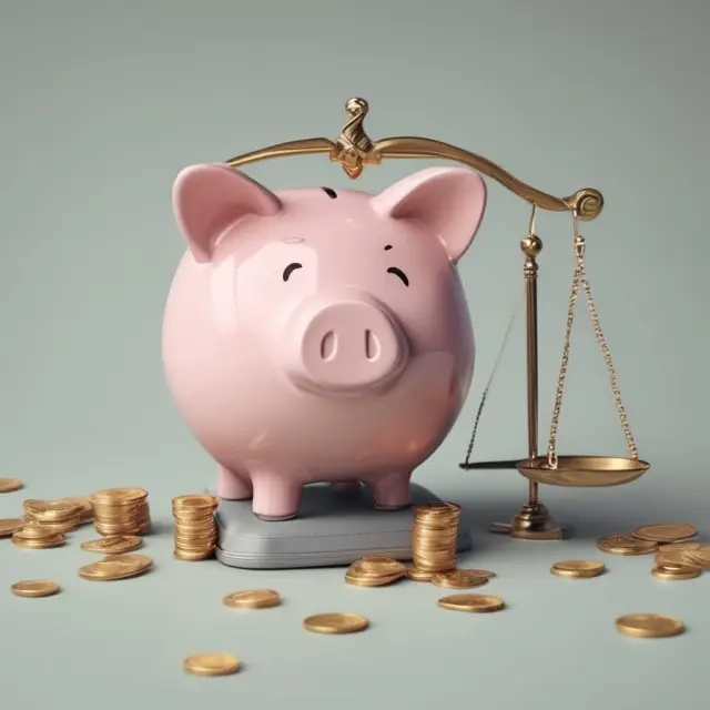 A person holding a $500 bill, deciding to save 20% and spend the rest, depicted by pouring money from one scale to another