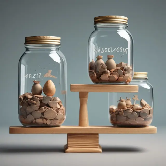 Seesaw representing marginal propensity to save (MPS) with jars symbolizing different household income levels and savings/consumption ratio