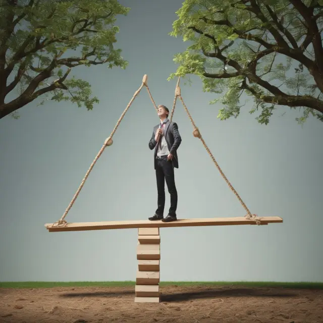 An individual balances consumption and savings on a seesaw, with factors like economic environment and interest rates affecting the position of each side.