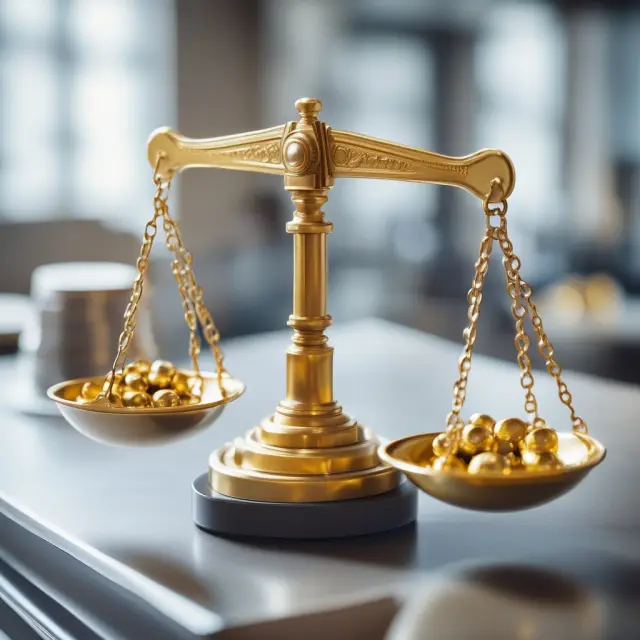 Golden scales represent MRP, balanced against a production line, emphasizing informed business decisions