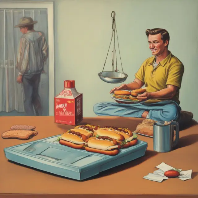 Consumer considering MRS between hamburgers and hot dogs, with imagery depicting scales for each food item
