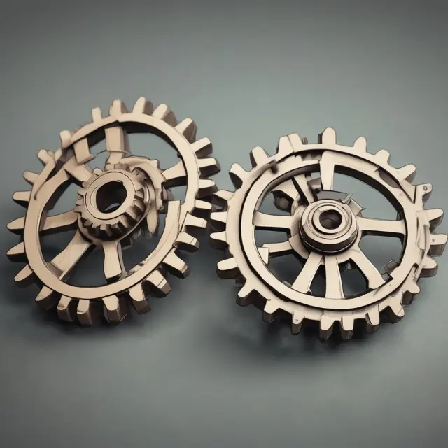 Two gears intertwining to represent the trade-off between two goods in the context of MRT, with resources flowing between them