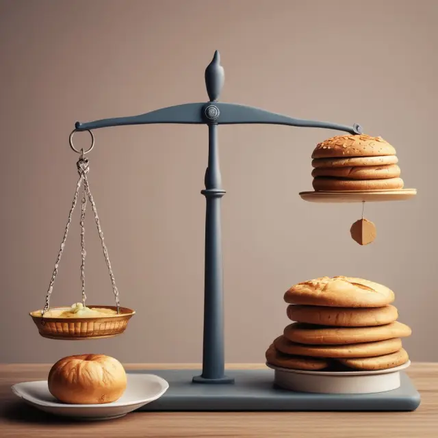 Pendulum swinging between cake and bread production, symbolizing their varying marginal rates of transformation