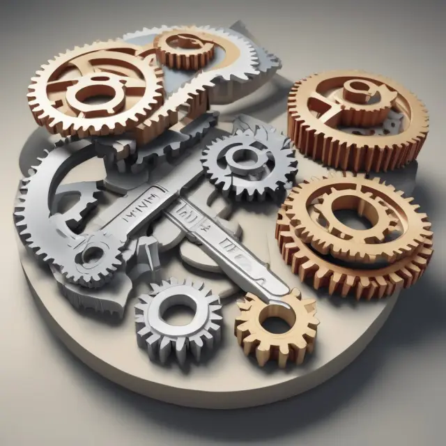 A set of gears representing marginal rate of transformation (MRT) and marginal rate of substitution (MRS), with one gear occasionally slipping, signifying market inefficiencies.