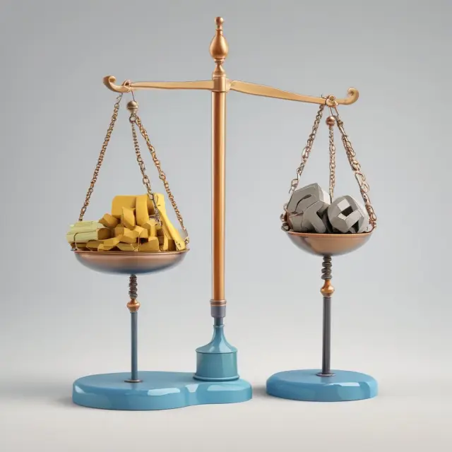 A consumer weighing marginal benefit and cost on a scale, represented by a demand curve and formula, to determine the optimal balance between consumption and production