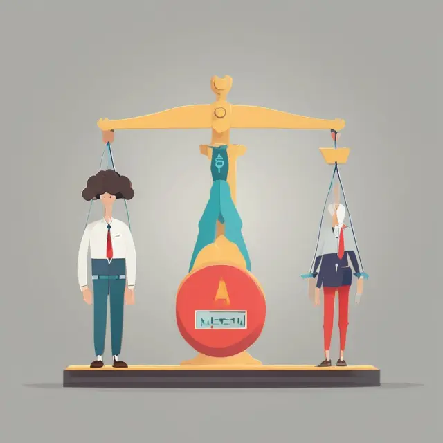 A balance with three figures: one climbing (positive), another descending (negative), and the last remaining neutral (zero) – illustrating positive, negative, and zero marginal benefits.