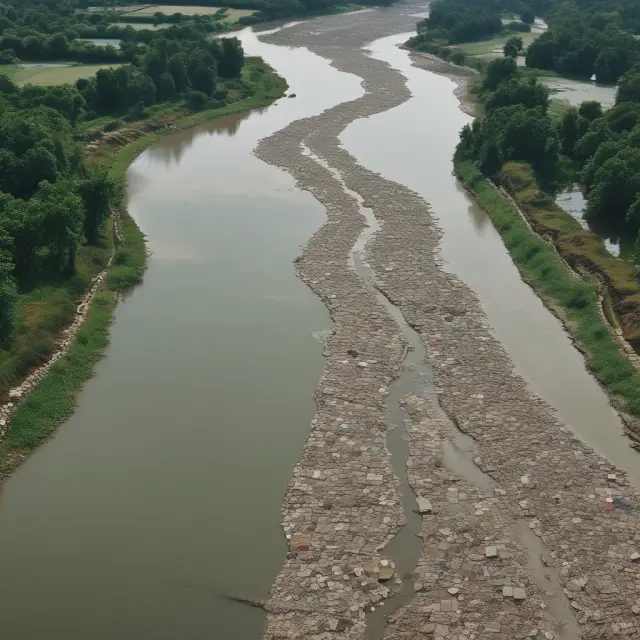 Visual representation of Marginal Social Cost, depicting a river transforming from private cost to societal cost with externalities