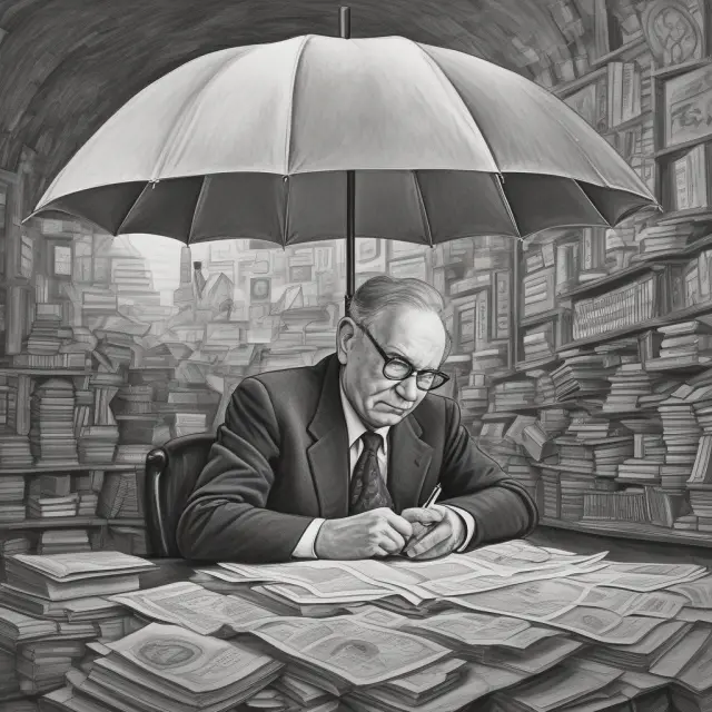Warren Buffett examining stock valuations under the shelter of Benjamin Graham