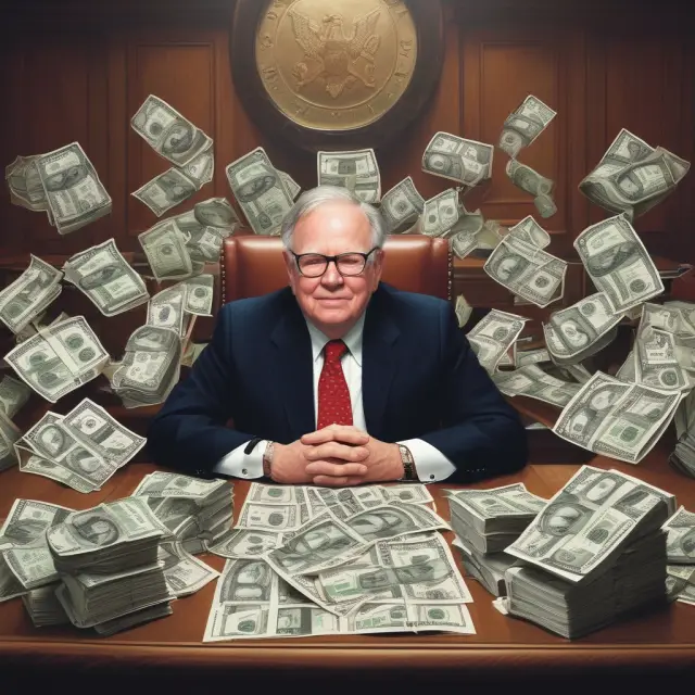 Image of Warren Buffett examining stocks at a bargain table, illustrating the application of margin of safety investing strategy