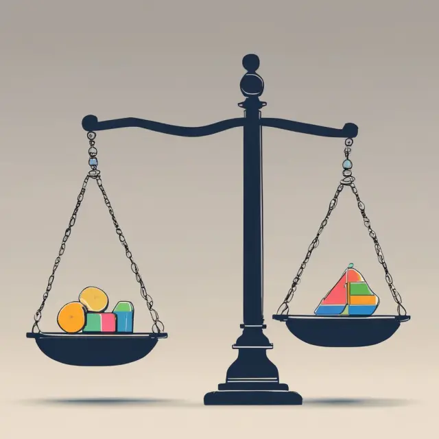 A seesaw balances two scales: one labeled 