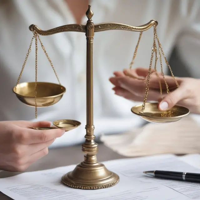 Two scales balance marital assets, symbolizing a prenuptial agreement securing property distribution