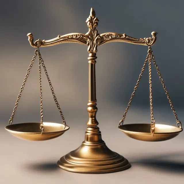 A balanced scale with marital properties on each side representing common law and community property systems in a divorce proceeding