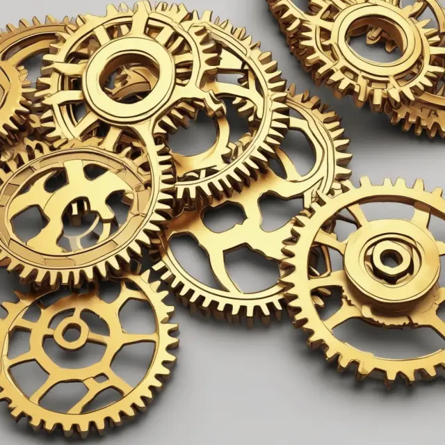 An intricately designed golden gear system, symbolizing the production and interaction of various elements within supply-side economics