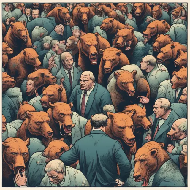 Crowd of investors illustrating fear in bear markets and greed in bull markets, influencing market dynamics.