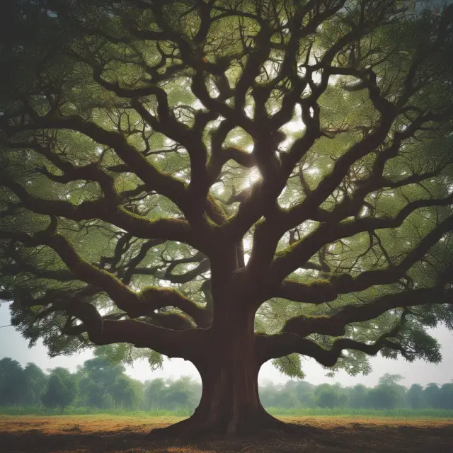 An oak tree standing tall with fruit among various saplings, symbolizing market dominance